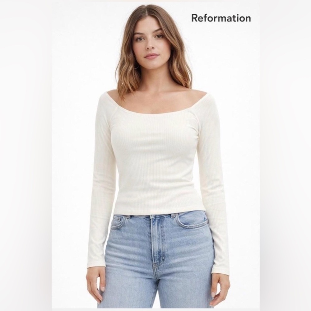 Reformation Ribbed Long Sleeve Top in Cream
